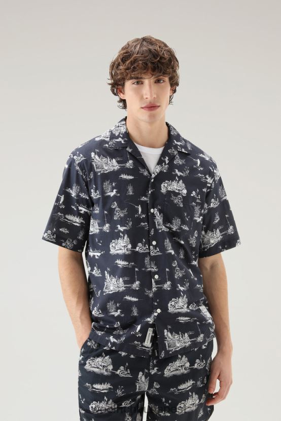 Woolrich ruházat rövid ujjú zavikon ing férfiak L8D4F415 melton kék
